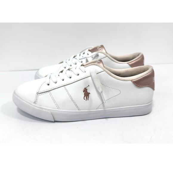 Polo Ralph Lauren White & Rose Gold Sneakers Athletic Shoes Junior 7 - Picture 4 of 12
